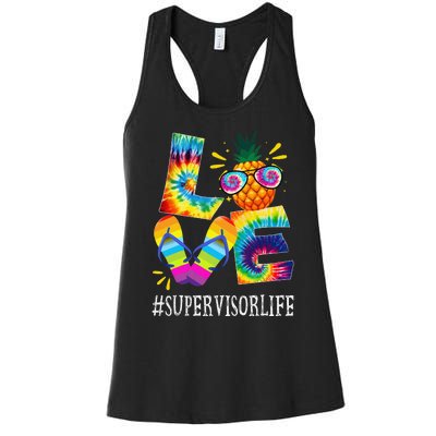 Supervisor Love Pineapple Summer Funny Off duty Tie Dye Women's Racerback Tank