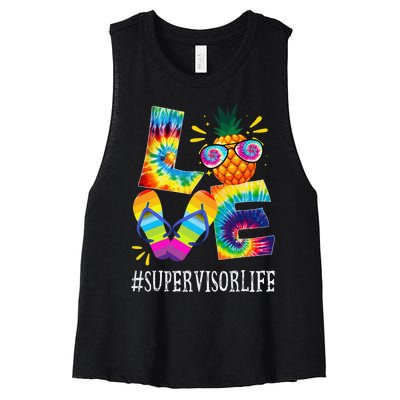 Supervisor Love Pineapple Summer Funny Off duty Tie Dye Women's Racerback Cropped Tank