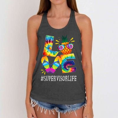 Supervisor Love Pineapple Summer Funny Off duty Tie Dye Women's Knotted Racerback Tank