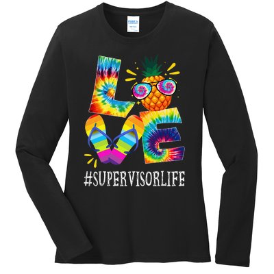 Supervisor Love Pineapple Summer Funny Off duty Tie Dye Ladies Long Sleeve Shirt