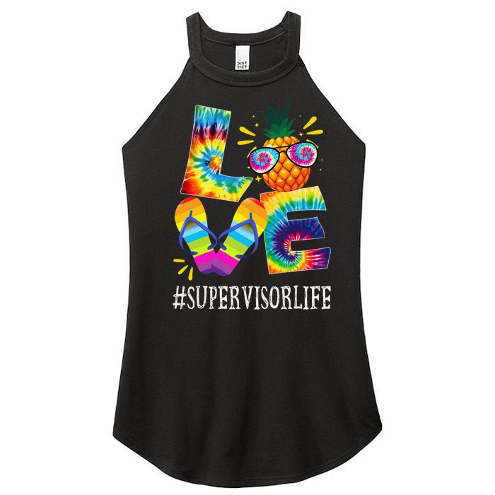 Supervisor Love Pineapple Summer Funny Off duty Tie Dye Women's Perfect Tri Rocker Tank