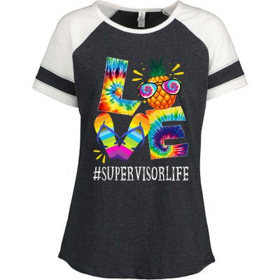 Supervisor Love Pineapple Summer Funny Off duty Tie Dye Enza Ladies Jersey Colorblock Tee