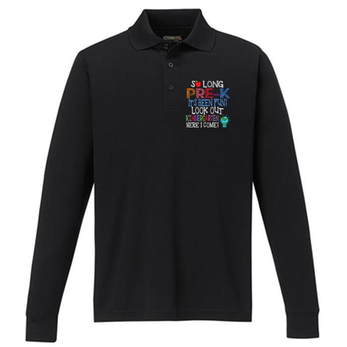 So Long PreK Funny Look Out Kindergarten Here I Come Performance Long Sleeve Polo