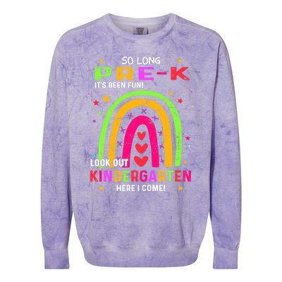 So Long Pre-K Look Out Kindergarten Graduation Gifts Rainbow Colorblast Crewneck Sweatshirt