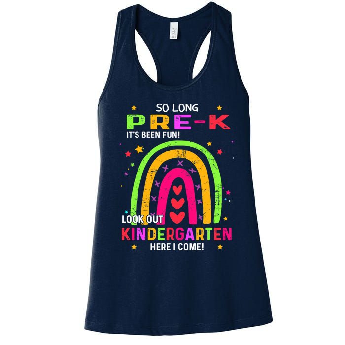 So Long Pre-K Look Out Kindergarten Graduation Gifts Rainbow Women's Racerback Tank