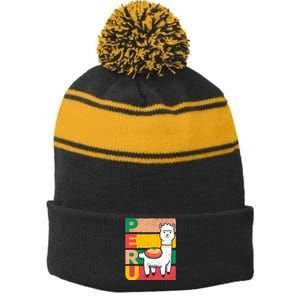 Sweet Llama Peru Illustration For A Peruvian Stripe Pom Pom Beanie