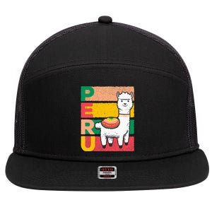 Sweet Llama Peru Illustration For A Peruvian 7 Panel Mesh Trucker Snapback Hat