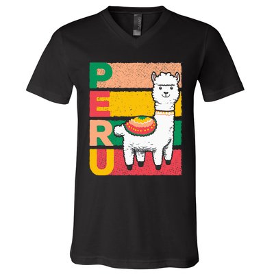 Sweet Llama Peru Illustration For A Peruvian V-Neck T-Shirt