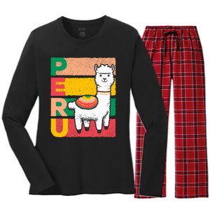 Sweet Llama Peru Illustration For A Peruvian Women's Long Sleeve Flannel Pajama Set 