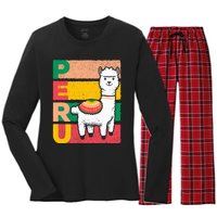 Sweet Llama Peru Illustration For A Peruvian Women's Long Sleeve Flannel Pajama Set 