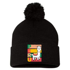 Sweet Llama Peru Illustration For A Peruvian Pom Pom 12in Knit Beanie