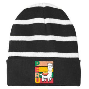 Sweet Llama Peru Illustration For A Peruvian Striped Beanie with Solid Band