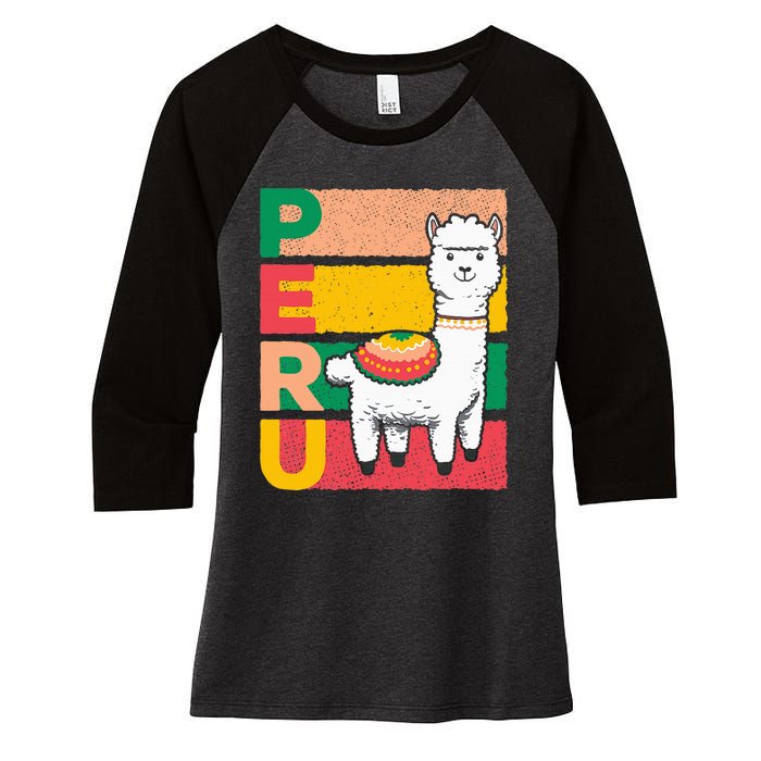 Sweet Llama Peru Illustration For A Peruvian Women's Tri-Blend 3/4-Sleeve Raglan Shirt