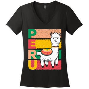 Sweet Llama Peru Illustration For A Peruvian Women's V-Neck T-Shirt