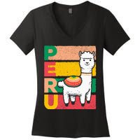 Sweet Llama Peru Illustration For A Peruvian Women's V-Neck T-Shirt