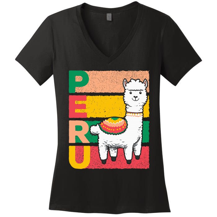 Sweet Llama Peru Illustration For A Peruvian Women's V-Neck T-Shirt