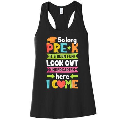 So Long PreK Kindergarten Here I Come Funny Graduation Gift Women's Racerback Tank