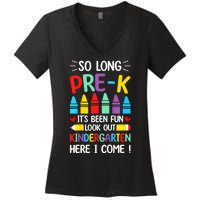 So Long Pre K Graduation Kindergarten Here I Come 2024 Gift Women's V-Neck T-Shirt