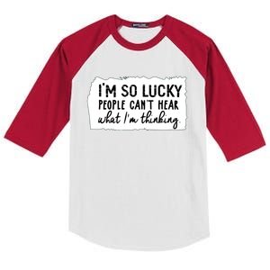 So Lucky People Cant Hear What Im Thinking Kids Colorblock Raglan Jersey