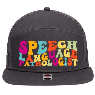 Speech Language Pathologist Boho Retro Speech Therapy SLP 7 Panel Mesh Trucker Snapback Hat