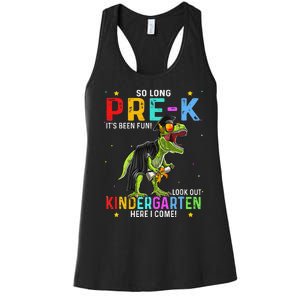 So Long Pre-K Kindergarten Here I Come Dinosaur Graduation Women's Racerback Tank