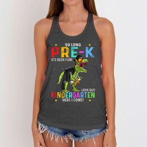 So Long Pre-K Kindergarten Here I Come Dinosaur Graduation Women's Knotted Racerback Tank