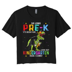 So Long Pre-K Kindergarten Here I Come Dinosaur Graduation Women's Crop Top Tee