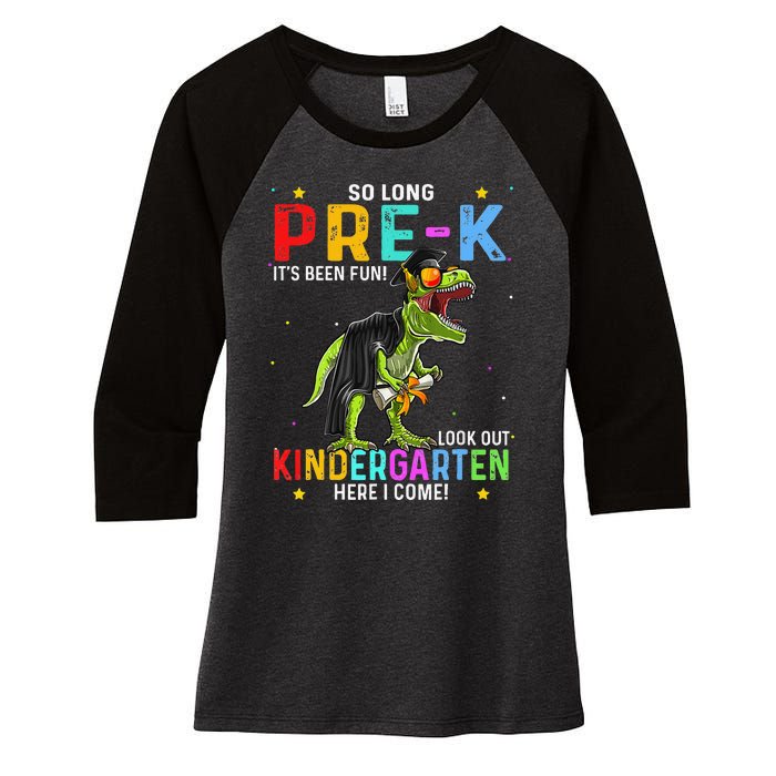 So Long Pre-K Kindergarten Here I Come Dinosaur Graduation Women's Tri-Blend 3/4-Sleeve Raglan Shirt