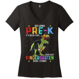 So Long Pre-K Kindergarten Here I Come Dinosaur Graduation Women's V-Neck T-Shirt