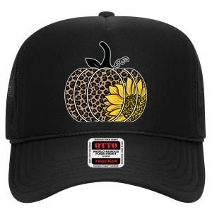 Sunflower Leopard Pumpkin High Crown Mesh Back Trucker Hat