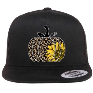 Sunflower Leopard Pumpkin Flat Bill Trucker Hat