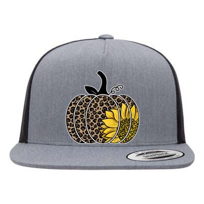 Sunflower Leopard Pumpkin Flat Bill Trucker Hat