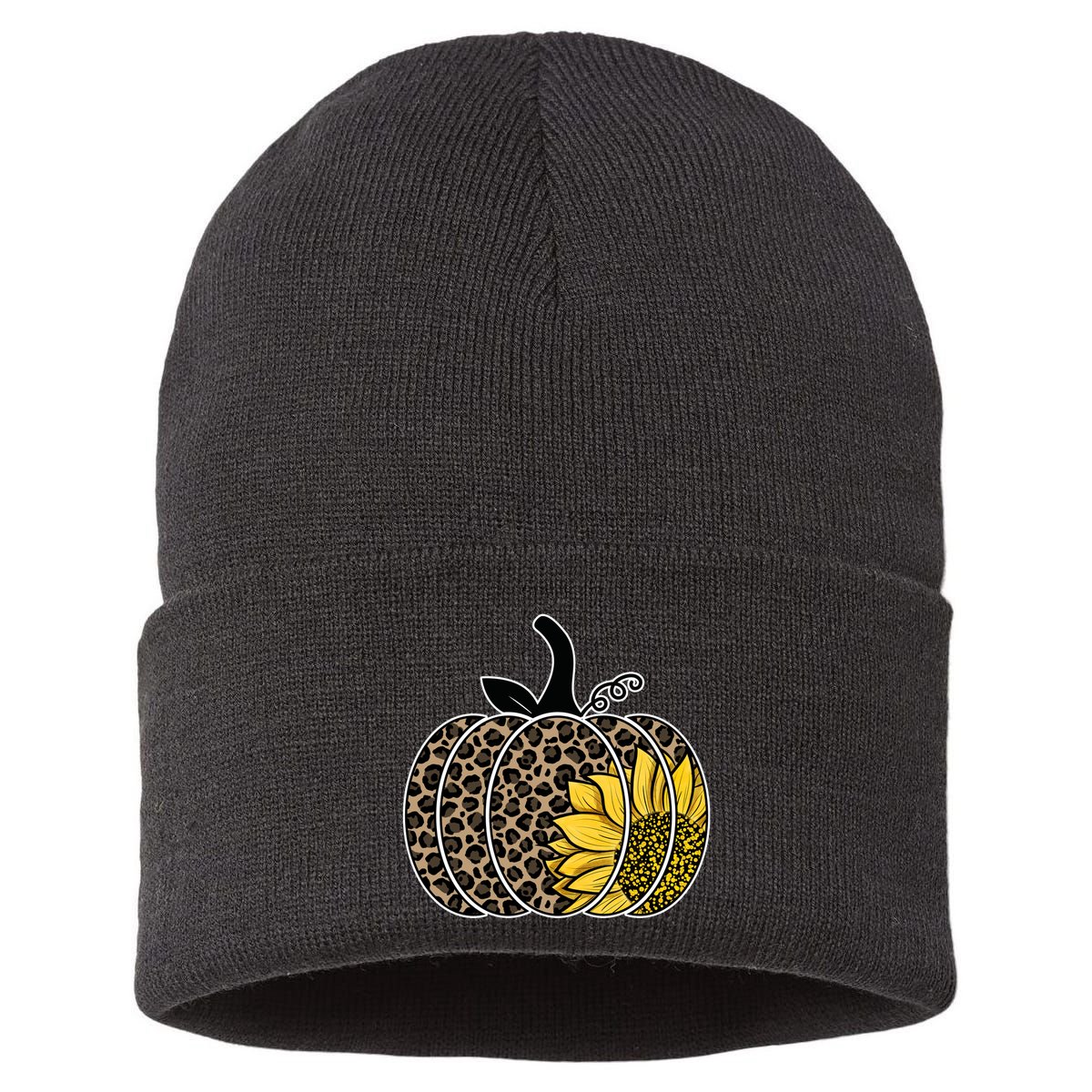 Sunflower Leopard Pumpkin Sustainable Knit Beanie