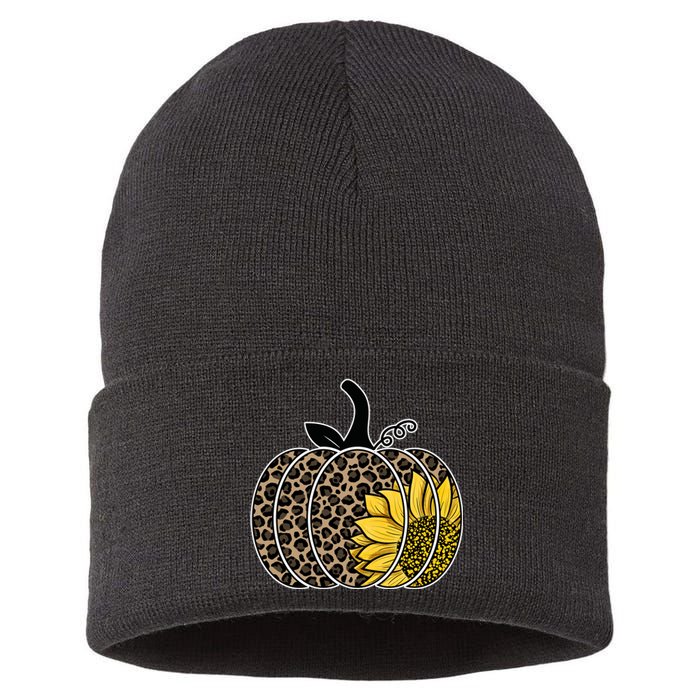 Sunflower Leopard Pumpkin Sustainable Knit Beanie