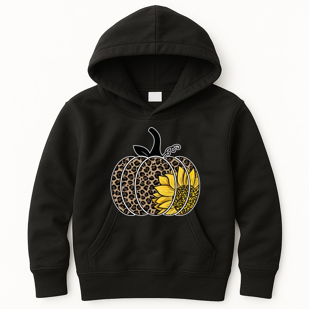 Sunflower Leopard Pumpkin Kids Hoodie