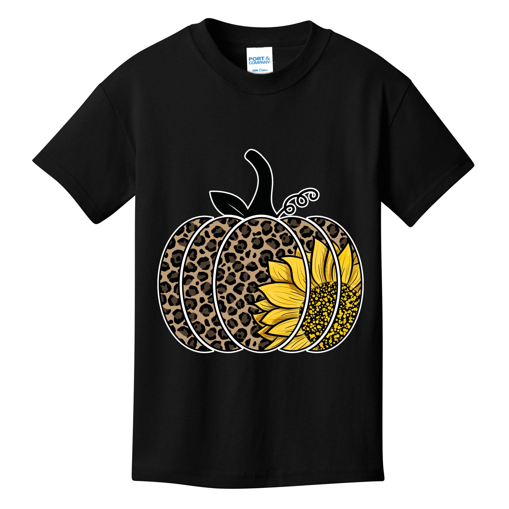 Sunflower Leopard Pumpkin Kids T-Shirt