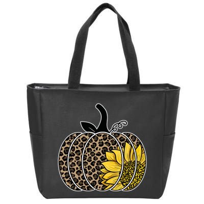 Sunflower Leopard Pumpkin Zip Tote Bag