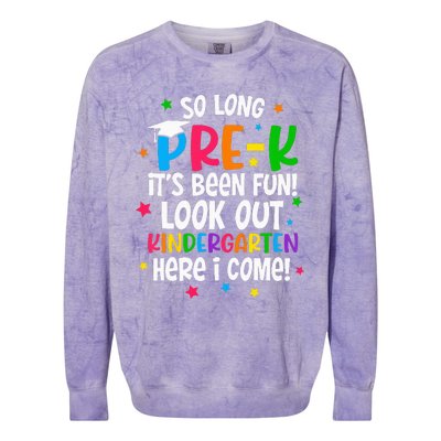 So Long PreK Kindergarten Here I Come Graduation Gifts Colorblast Crewneck Sweatshirt