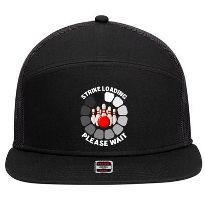 Strike Loading Please Wait Funny Bowling Player Lover 7 Panel Mesh Trucker Snapback Hat