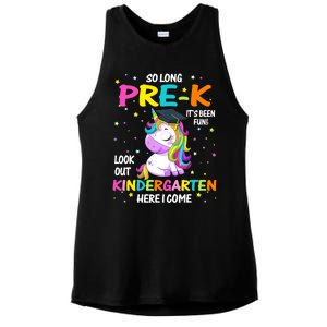 So Long Pre-K Kindergarten Here I Come Unicorn Graduation Ladies PosiCharge Tri-Blend Wicking Tank