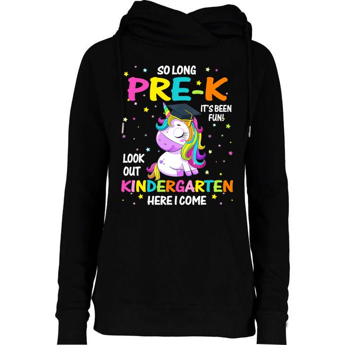 So Long Pre-K Kindergarten Here I Come Unicorn Graduation Womens Funnel Neck Pullover Hood