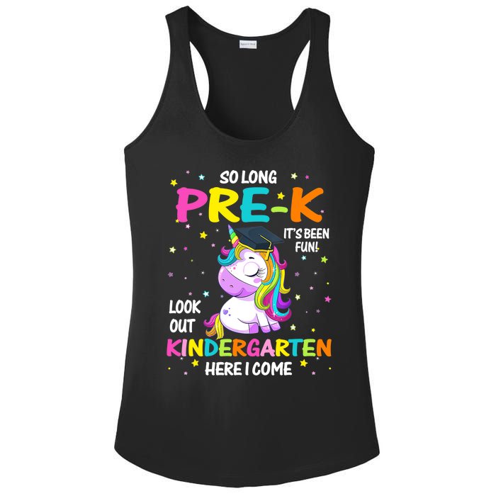 So Long Pre-K Kindergarten Here I Come Unicorn Graduation Ladies PosiCharge Competitor Racerback Tank