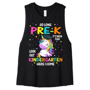 So Long Pre-K Kindergarten Here I Come Unicorn Graduation Women's Racerback Cropped Tank