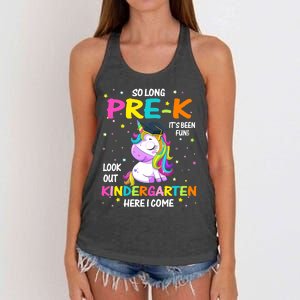 So Long Pre-K Kindergarten Here I Come Unicorn Graduation Women's Knotted Racerback Tank