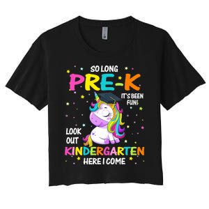 So Long Pre-K Kindergarten Here I Come Unicorn Graduation Women's Crop Top Tee