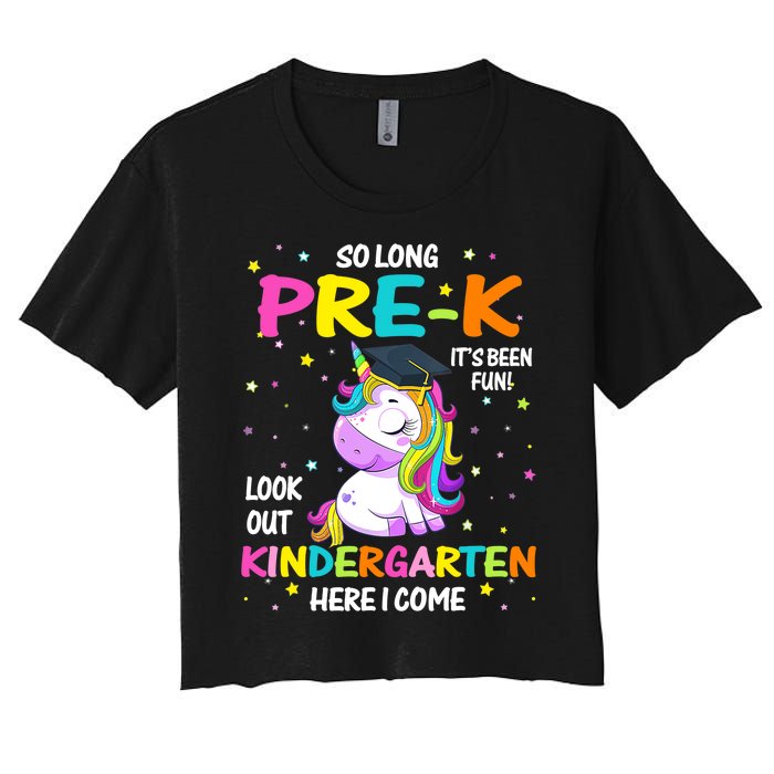 So Long Pre-K Kindergarten Here I Come Unicorn Graduation Women's Crop Top Tee