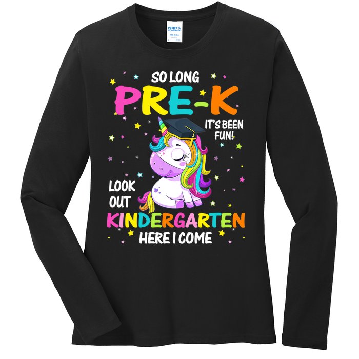 So Long Pre-K Kindergarten Here I Come Unicorn Graduation Ladies Long Sleeve Shirt