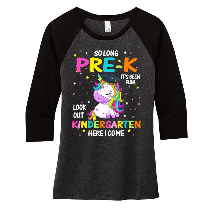 So Long Pre-K Kindergarten Here I Come Unicorn Graduation Women's Tri-Blend 3/4-Sleeve Raglan Shirt