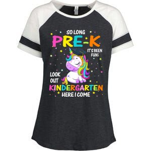 So Long Pre-K Kindergarten Here I Come Unicorn Graduation Enza Ladies Jersey Colorblock Tee