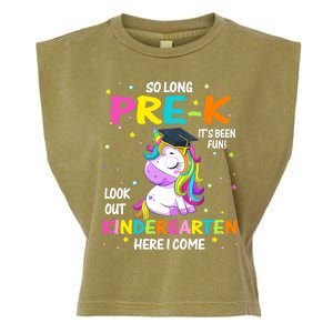 So Long Pre-K Kindergarten Here I Come Unicorn Graduation Garment-Dyed Women's Muscle Tee